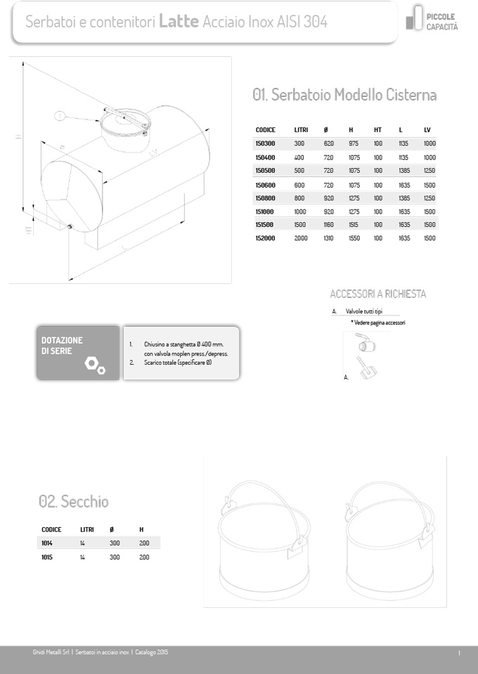 LATTE<br>Catalogo serbatoi in acciaio inox