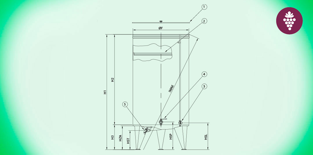 08. Depósito de fondo cónico sobre patas sistema enológico Acero inoxidable AISI 304