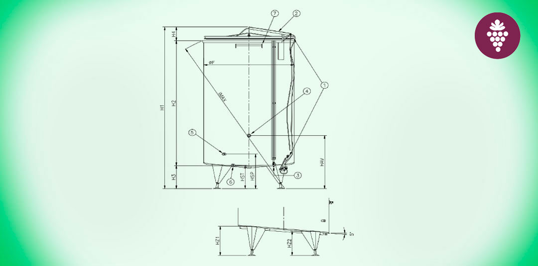23. Behälter mit geneigtem Boden auf Beinen Fermenter Pneumatiksystem AISI 304 Edelstahl
