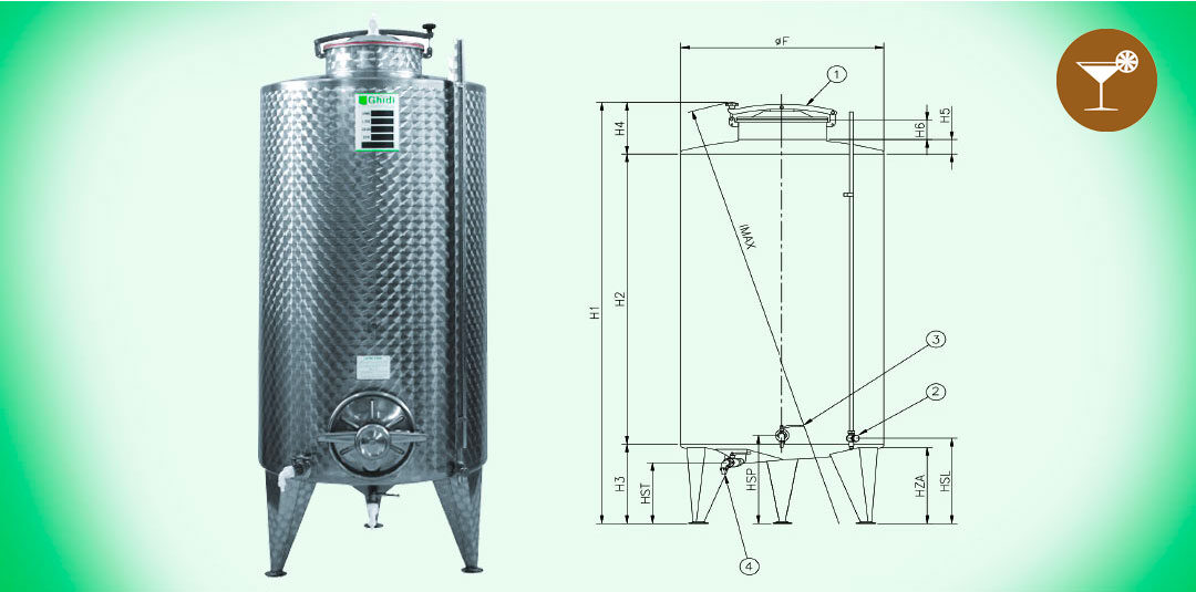 10. Serbatoio LIQUORI fondo conico su gambe da stoccaggio Acciaio INOX AISI 304