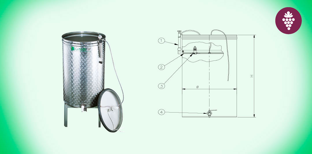 04. Serbatoio fondo piano per VINO sistema pneumatico in Acciaio INOX AISI 304